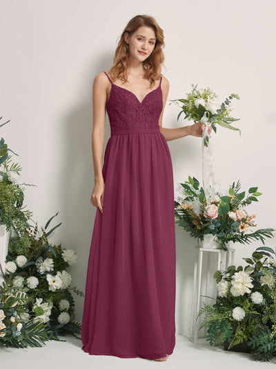 Carlyna Alexandra A-Line Chianti Beaded Bridesmaid Dress Maxi Sleeveless V-Neck Dress Front View #color_chianti