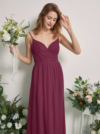 Carlyna Alexandra A-Line Chianti Beaded Bridesmaid Dress Maxi Sleeveless V-Neck Dress Side View 2 #color_chianti