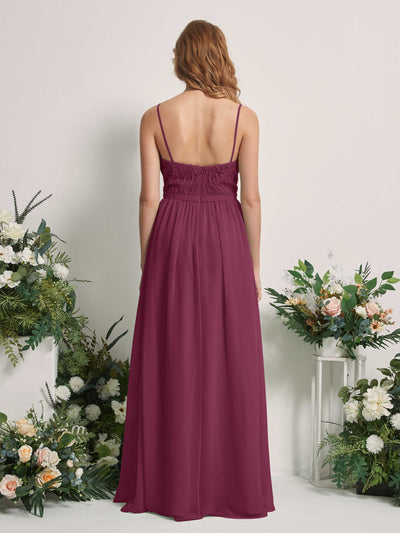Carlyna Alexandra A-Line Chianti Beaded Bridesmaid Dress Maxi Sleeveless V-Neck Dress Back View #color_chianti