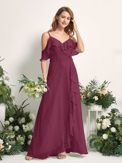 Carlyna Yvette A-Line Chianti Bridesmaid Dress Maxi Sleeveless V-Neck Dress #color_chianti