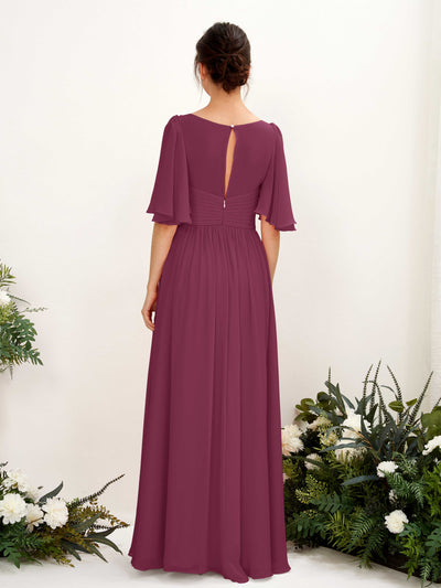Carlyna Odette A-Line Chianti Bridesmaid Dress Maxi Short Sleeve V-Neck Dress #color_chianti