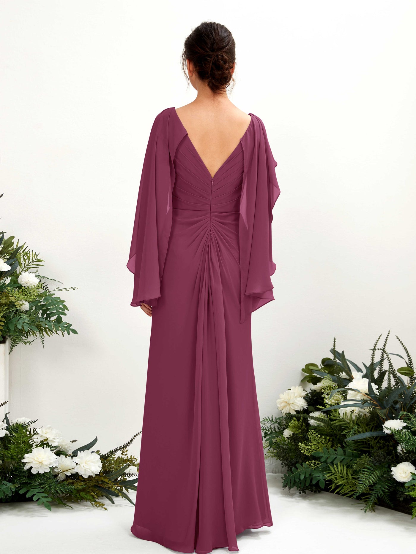 A-line V-neck Chiffon Bridesmaid Dress - Chianti (80220134)#color_chianti
