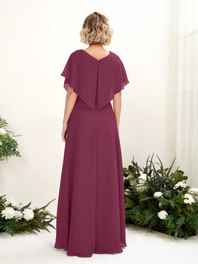 Carlyna Soleil A-Line Chianti Bridesmaid Dress Maxi Short Sleeve V-Neck Dress #color_chianti