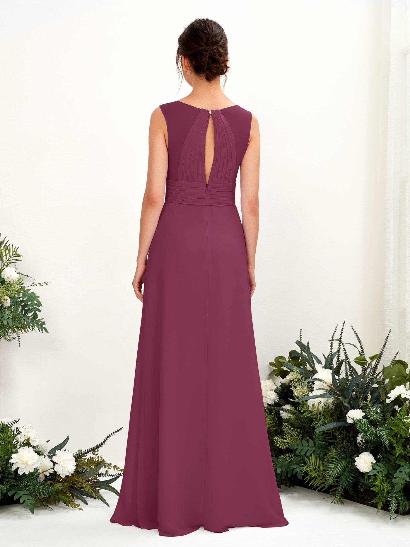 A-line V-neck Sleeveless Chiffon Bridesmaid Dress - Chianti (81220934)#color_chianti