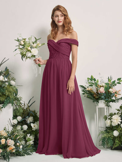 Carlyna Leona A-Line Chianti Embroidered Bridesmaid Dress Maxi Sleeveless Sweetheart Dress #color_chianti