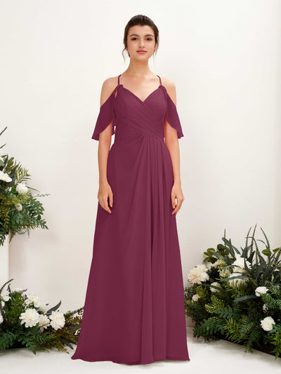 Carlyna Orlane A-Line Chianti Bridesmaid Dress Maxi Sleeveless V-Neck Dress #color_chianti