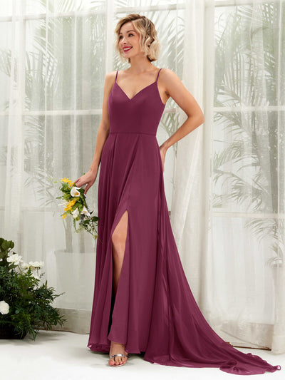 Carlyna Mana A-Line Chianti Bridesmaid Dress Maxi Sleeveless V-Neck Dress #color_chianti