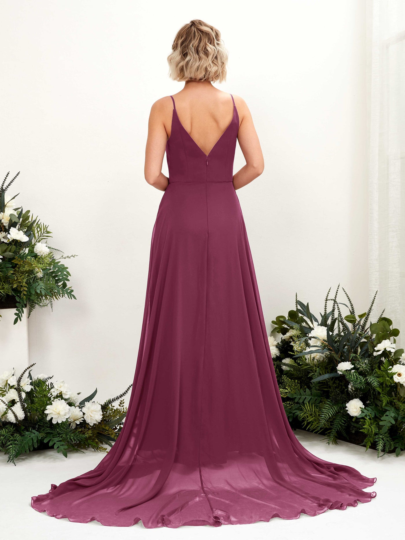 Ball Gown V-neck Sleeveless Bridesmaid Dress - Chianti (81224134)#color_chianti