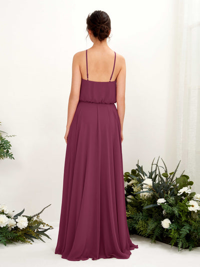 Carlyna Alva A-Line Chianti Bridesmaid Dress Maxi Sleeveless Halter Dress Back View #color_chianti