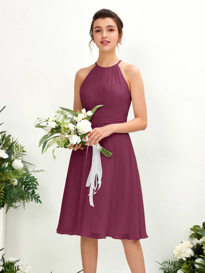 Carlyna Cathie A-Line Chianti Bridesmaid Dress Knee-Length Sleeveless Round Neck Dress Front View #color_chianti