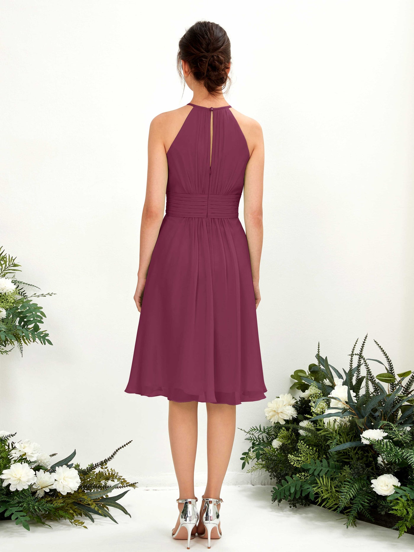 Halter Sleeveless Chiffon Bridesmaid Dress - Chianti (81220134)#color_chianti