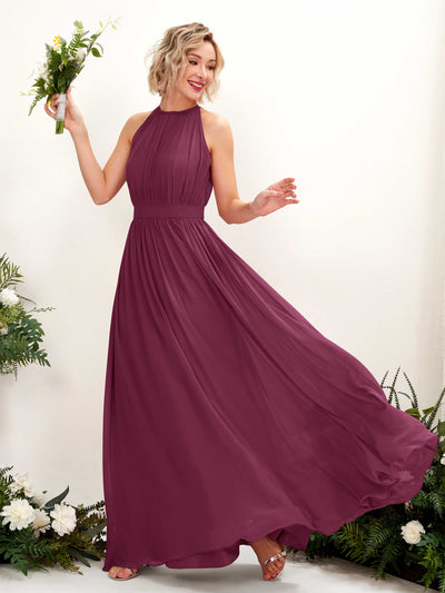 Carlyna Eden A-Line Chianti Bridesmaid Dress Maxi Sleeveless Round Neck Dress Front View #color_chianti