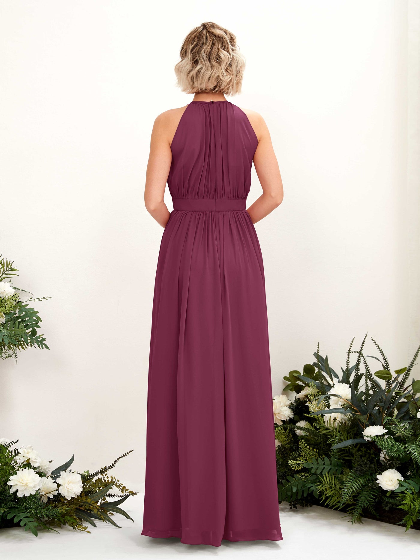 Halter Sleeveless Chiffon Bridesmaid Dress - Chianti (81223134)#color_chianti