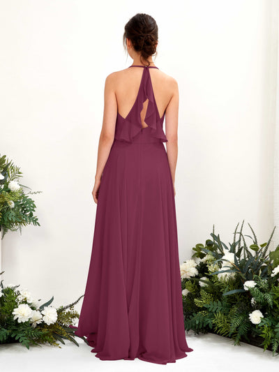 Carlyna Launo A-Line Chianti Bridesmaid Dress Maxi Sleeveless V-Neck Dress #color_chianti