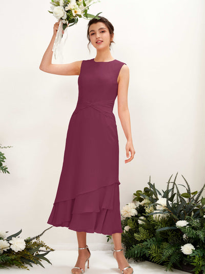 Carlyna Raina Mermaid Chianti Bridesmaid Dress Midi Sleeveless Round Neck Dress #color_chianti