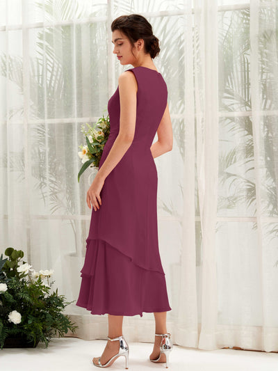 Carlyna Raina Mermaid Chianti Bridesmaid Dress Midi Sleeveless Round Neck Dress #color_chianti