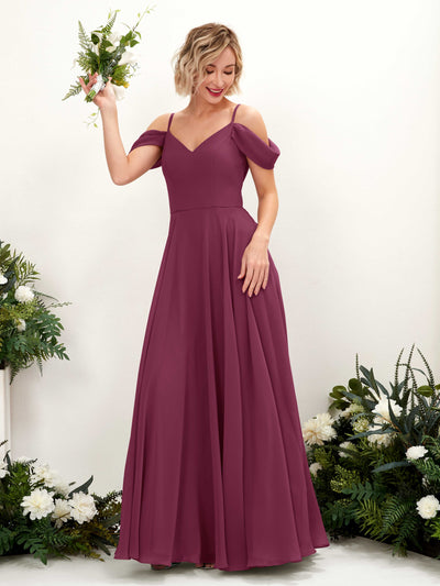 Carlyna Kauku A-Line Chianti Bridesmaid Dress Maxi Sleeveless V-Neck Dress #color_chianti
