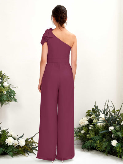 Carlyna Jasmine Jumpsuit Chianti Bridesmaid Dress Maxi Sleeveless One Shoulder Dress Back View #color_chianti