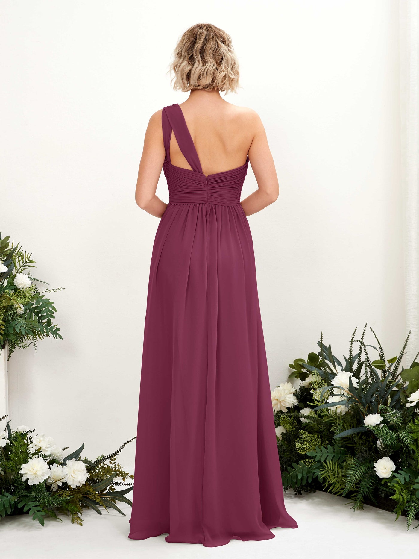 One Shoulder Sleeveless Chiffon Bridesmaid Dress - Chianti (81225034)#color_chianti