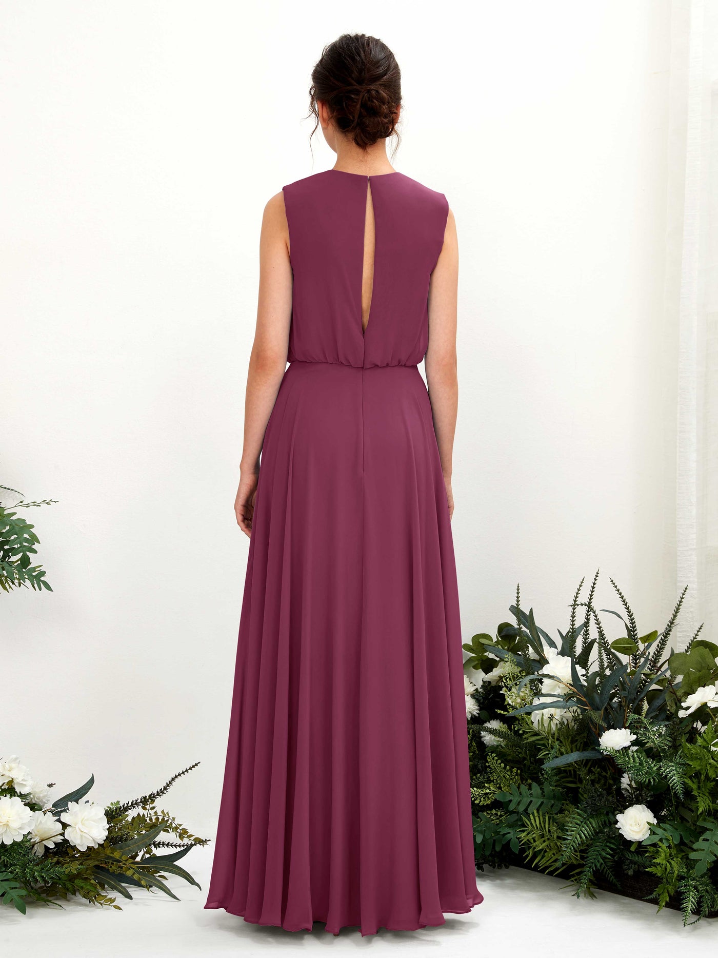 Round Sleeveless Chiffon Bridesmaid Dress - Chianti (81222834)#color_chianti