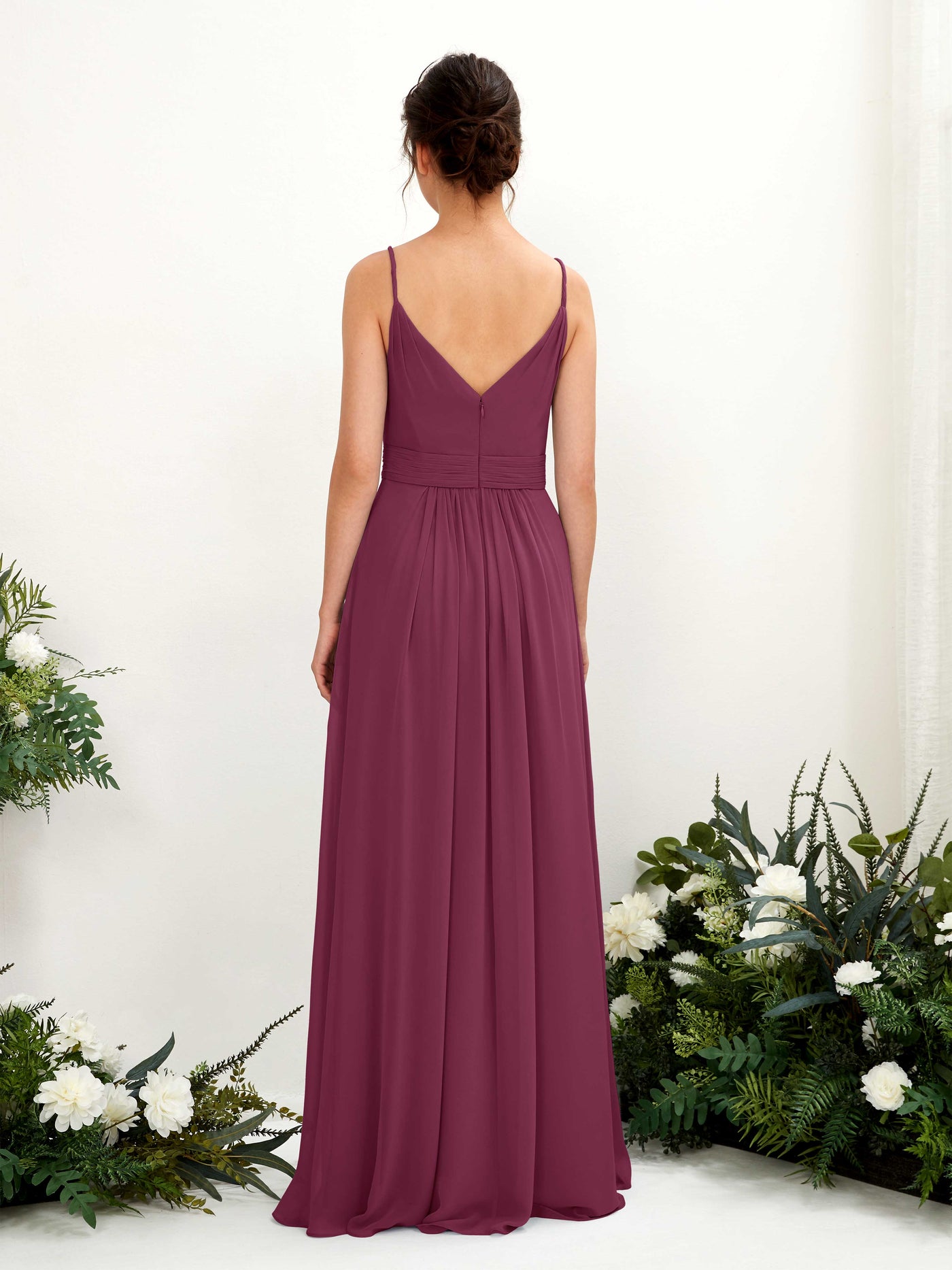 Spaghetti-straps V-neck Sleeveless Bridesmaid Dress - Chianti (81223934)#color_chianti