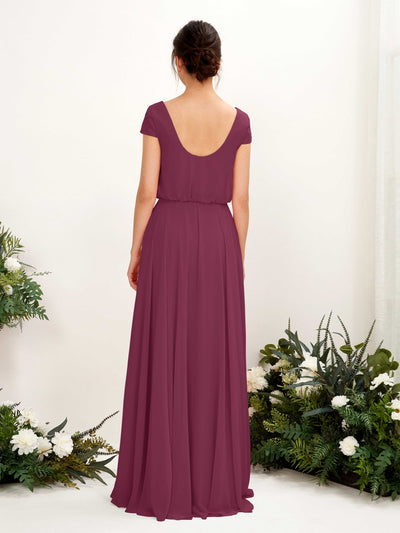 Carlyna Pauline A-Line Chianti Bridesmaid Dress Maxi Cap Sleeve V-Neck Dress #color_chianti