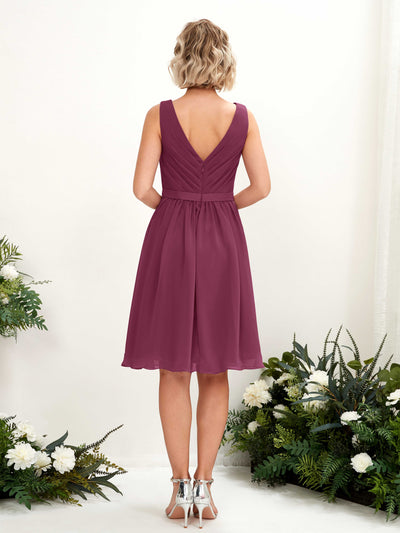Carlyna Natasha A-Line Chianti Bridesmaid Dress Knee-Length Sleeveless V-Neck Dress #color_chianti