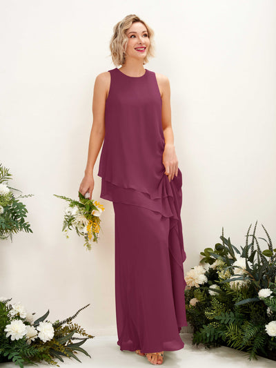 Carlyna Finna Sheath Chianti Bridesmaid Dress Maxi Sleeveless Round Neck Dress Front View #color_chianti