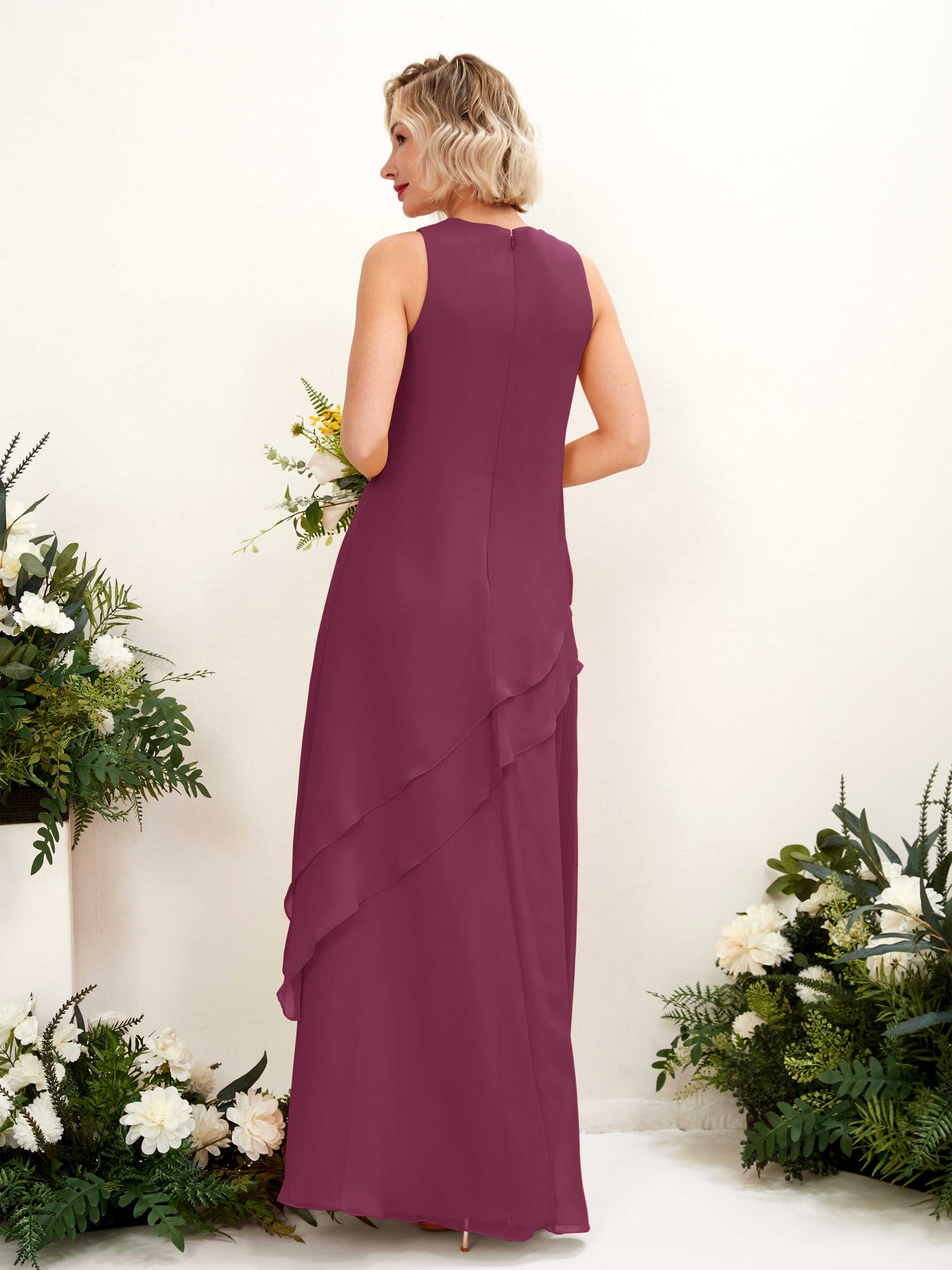 Round Sleeveless Chiffon Bridesmaid Dress - Chianti (81222334)#color_chianti