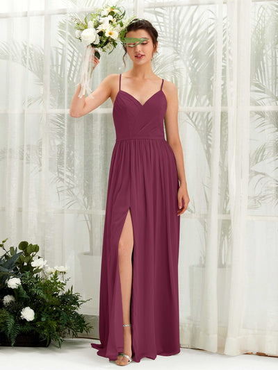 Carlyna Angela A-Line Chianti Bridesmaid Dress Maxi Sleeveless V-Neck Dress Front View #color_chianti