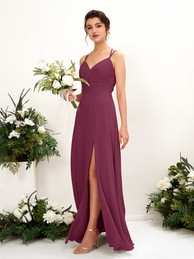 Carlyna Joa A-Line Chianti Bridesmaid Dress Maxi Sleeveless V-Neck Dress #color_chianti