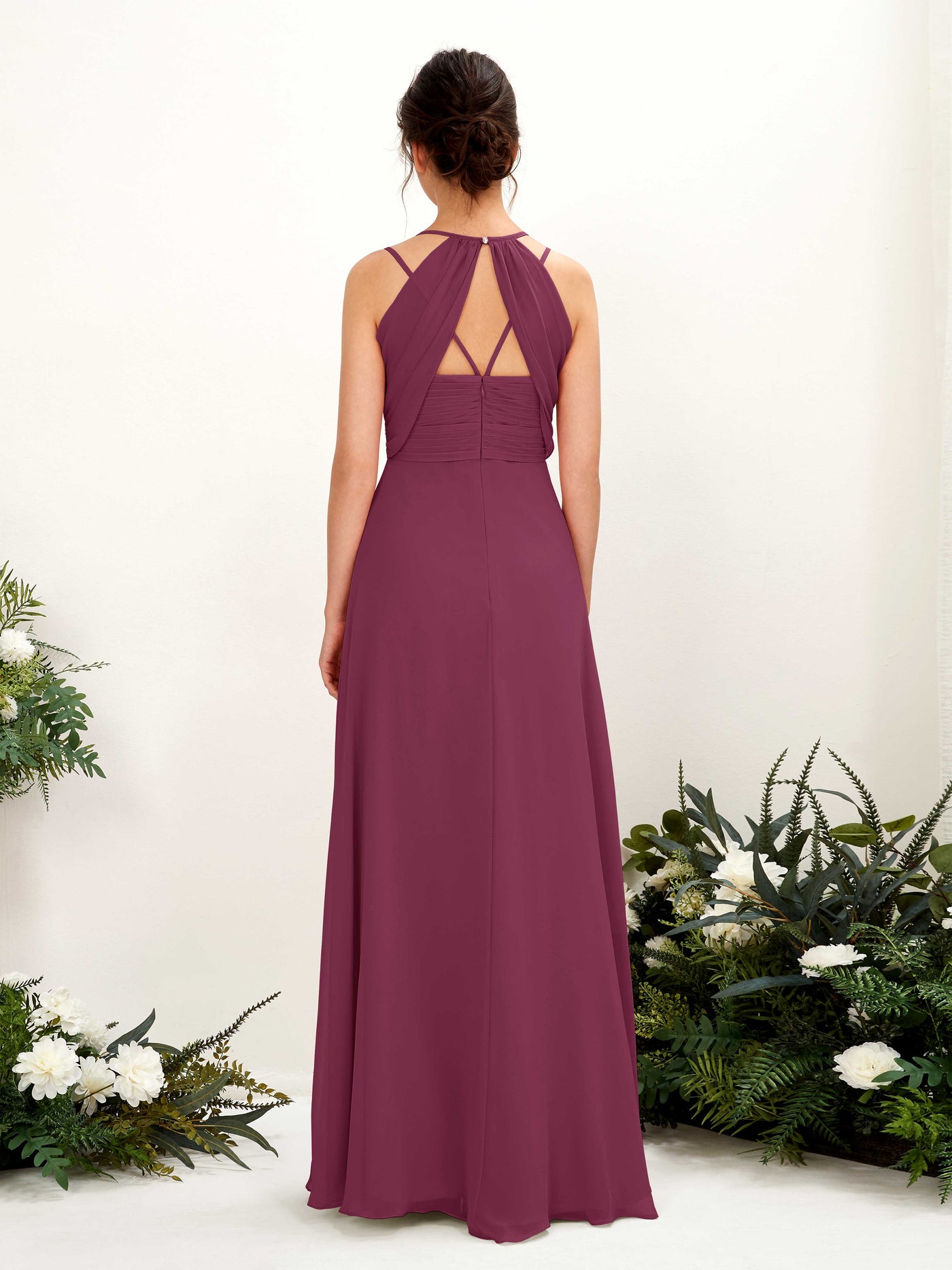 Straps V-neck Sleeveless Chiffon Bridesmaid Dress - Chianti (81225434)#color_chianti