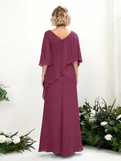 Carlyna Violaine A-Line Chianti Bridesmaid Dress Maxi Three Quarter Sleeve V-Neck Dress #color_chianti