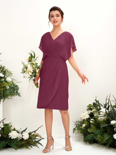Carlyna Vanessa Sheath Chianti Bridesmaid Dress Knee-Length Cap Sleeve V-Neck Dress #color_chianti
