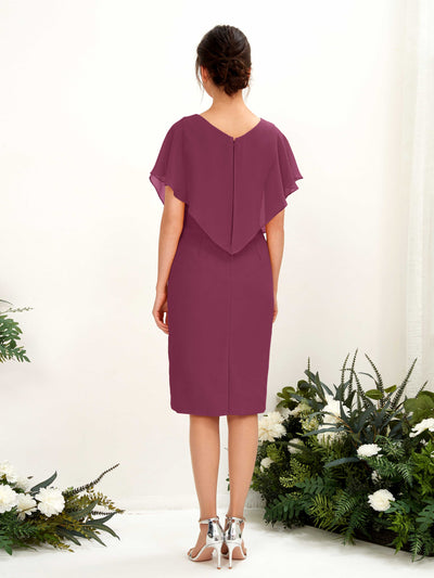 Carlyna Vanessa Sheath Chianti Bridesmaid Dress Knee-Length Cap Sleeve V-Neck Dress #color_chianti
