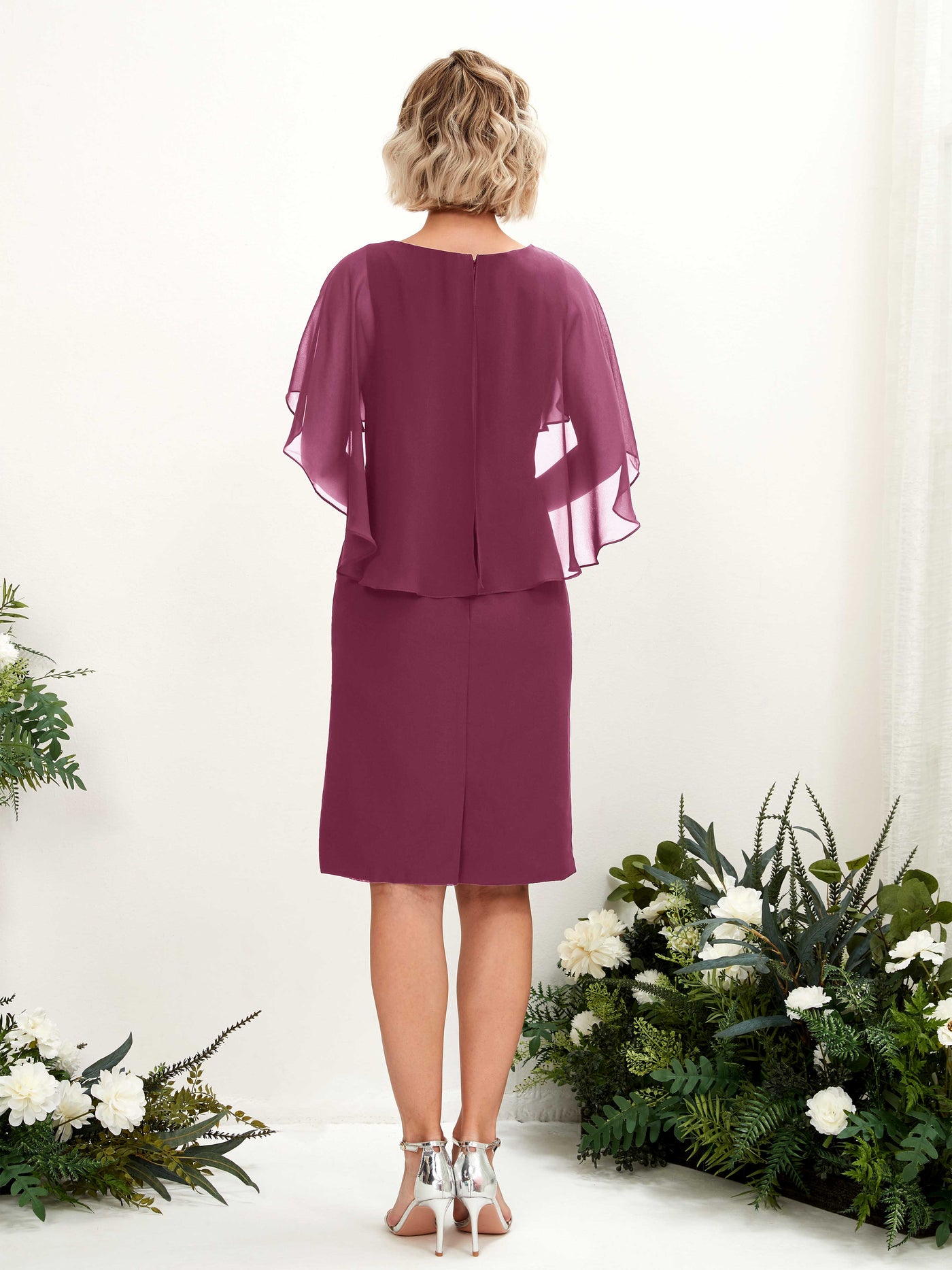 V-neck Short Sleeves Chiffon Bridesmaid Dress - Chianti (81224034)#color_chianti