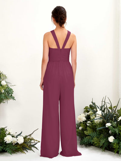 Carlyna Hilona Jumpsuit Chianti Bridesmaid Dress Maxi Sleeveless V-Neck Dress Back View #color_chianti