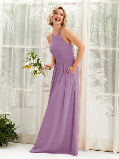 Carlyna Frances A-Line Orchid Mist Bridesmaid Dress Maxi Sleeveless Round Neck Dress Front View #color_orchid-mist