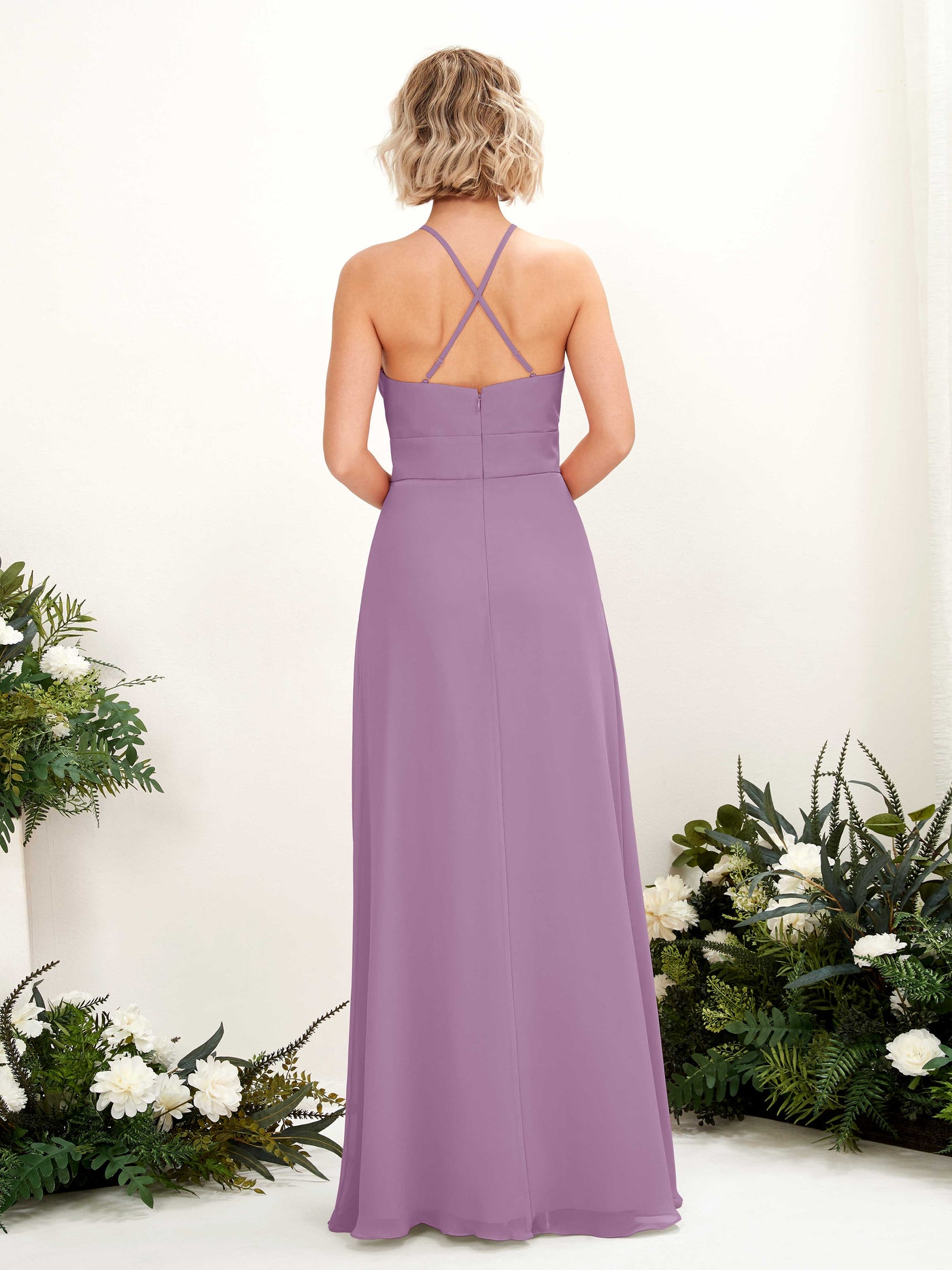 A-line Ball Gown Halter Spaghetti-straps Sleeveless Bridesmaid Dress - Orchid Mist (81225221)#color_orchid-mist