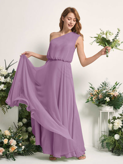 Carlyna Cecily A-Line Orchid Mist Bridesmaid Dress Maxi Sleeveless One Shoulder Dress Side View 2 #color_orchid-mist