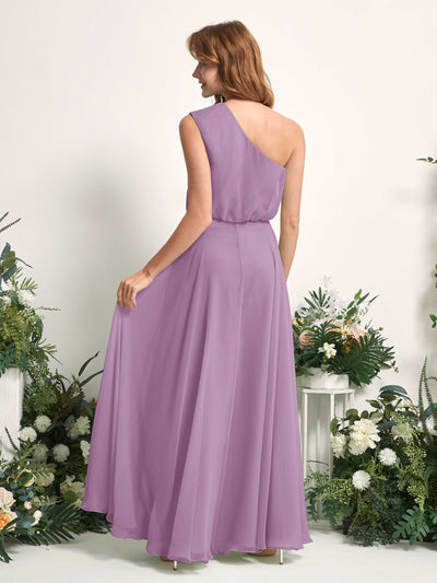Carlyna Cecily A-Line Orchid Mist Bridesmaid Dress Maxi Sleeveless One Shoulder Dress Back View #color_orchid-mist