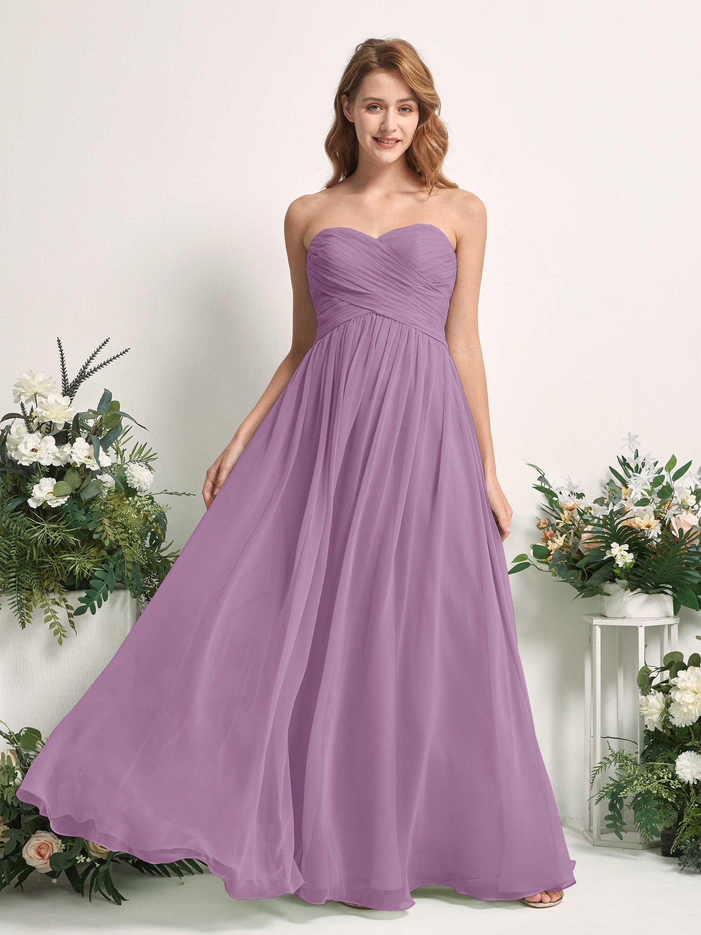 Bridesmaid Dress A-line Chiffon Sweetheart Full Length Sleeveless Wedding Party Dress - Orchid Mist (81226921)#color_orchid-mist