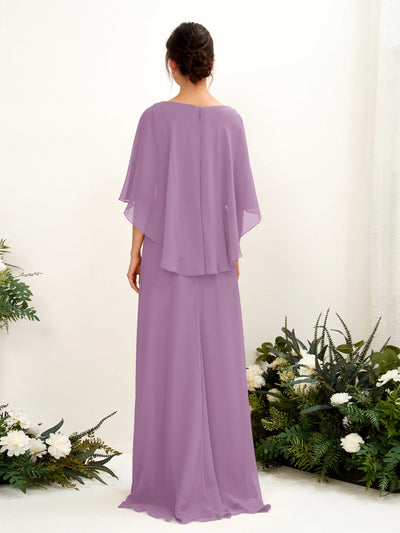 Carlyna Savin Sheath Orchid Mist Bridesmaid Dress Maxi Cap Sleeve Boat Neck Dress #color_orchid-mist