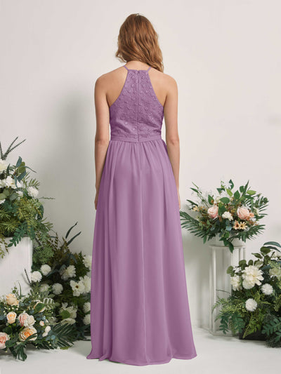 Carlyna Denise A-Line Orchid Mist Embroidered Bridesmaid Dress Maxi Sleeveless Round Neck Dress Back View #color_orchid-mist