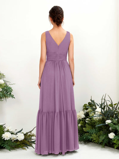 Carlyna Alissa A-Line Orchid Mist Bridesmaid Dress Maxi Sleeveless V-Neck Dress Back View #color_orchid-mist