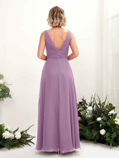 Carlyna Brianna A-Line Orchid Mist Bridesmaid Dress Maxi Sleeveless Boat Neck Dress Back View #color_orchid-mist