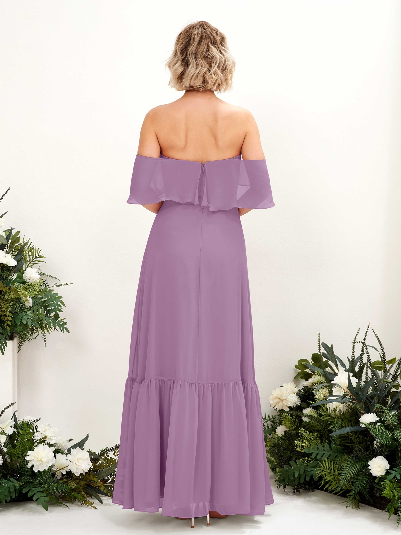 A-line Off Shoulder Chiffon Bridesmaid Dress - Orchid Mist (81224521)#color_orchid-mist