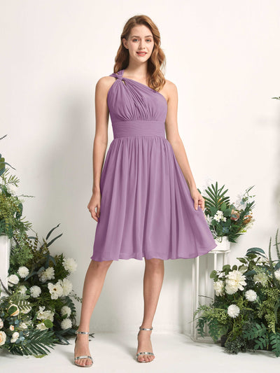 Carlyna Echo A-Line Orchid Mist Bridesmaid Dress Knee-Length Sleeveless One Shoulder Dress Front View #color_orchid-mist