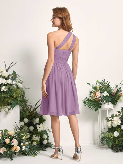 Carlyna Echo A-Line Orchid Mist Bridesmaid Dress Knee-Length Sleeveless One Shoulder Dress Back View #color_orchid-mist