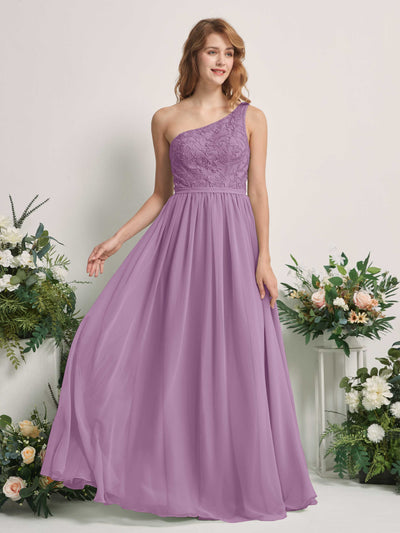 Carlyna Bonita A-Line Orchid Mist Embroidered Bridesmaid Dress Maxi Sleeveless One Shoulder Dress Front View #color_orchid-mist